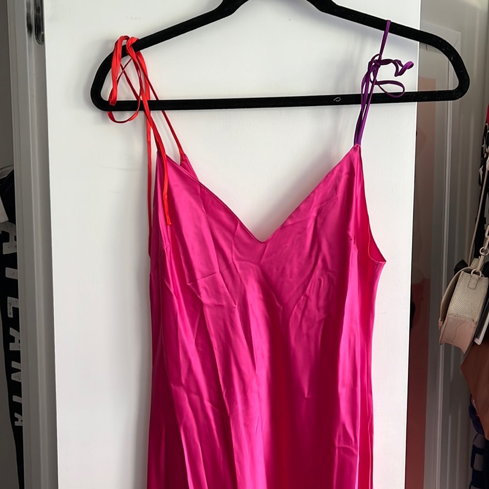 NWT Dannijo Tie Strap Hot Pink Silk Maxi Size L